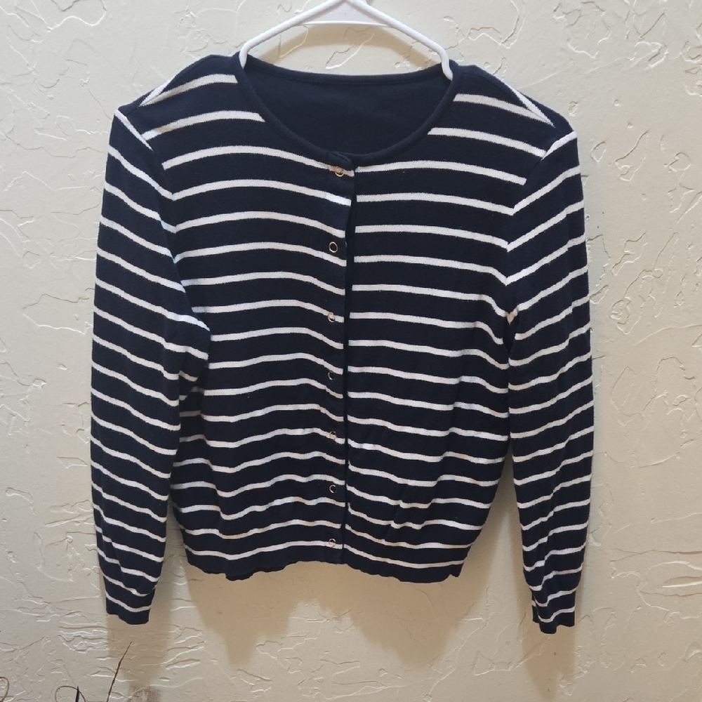 3/$10 Classic Navy and White Striped Cardigan